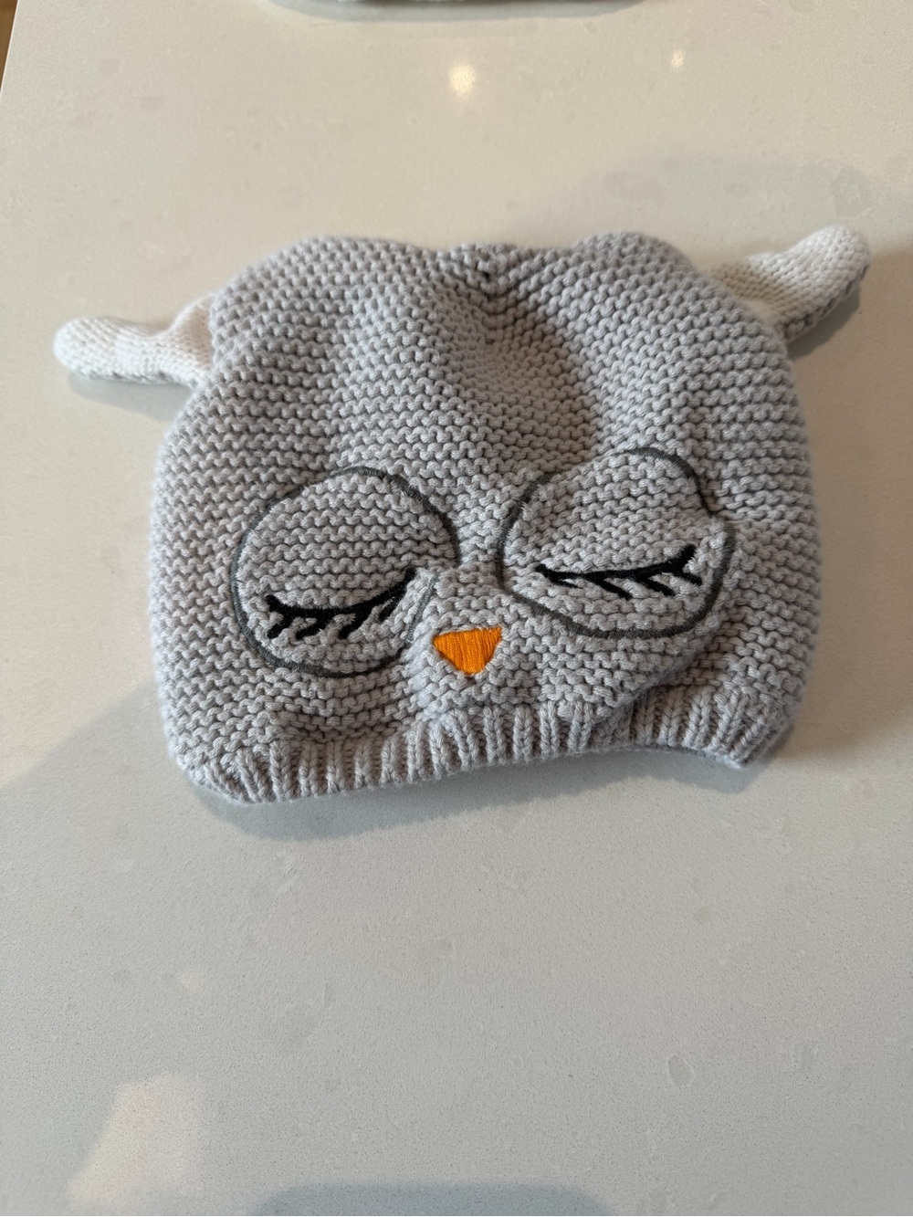 Indigo baby sleeping owl 0-12m Grey Owl Knit Beanie Hat with Ear Details